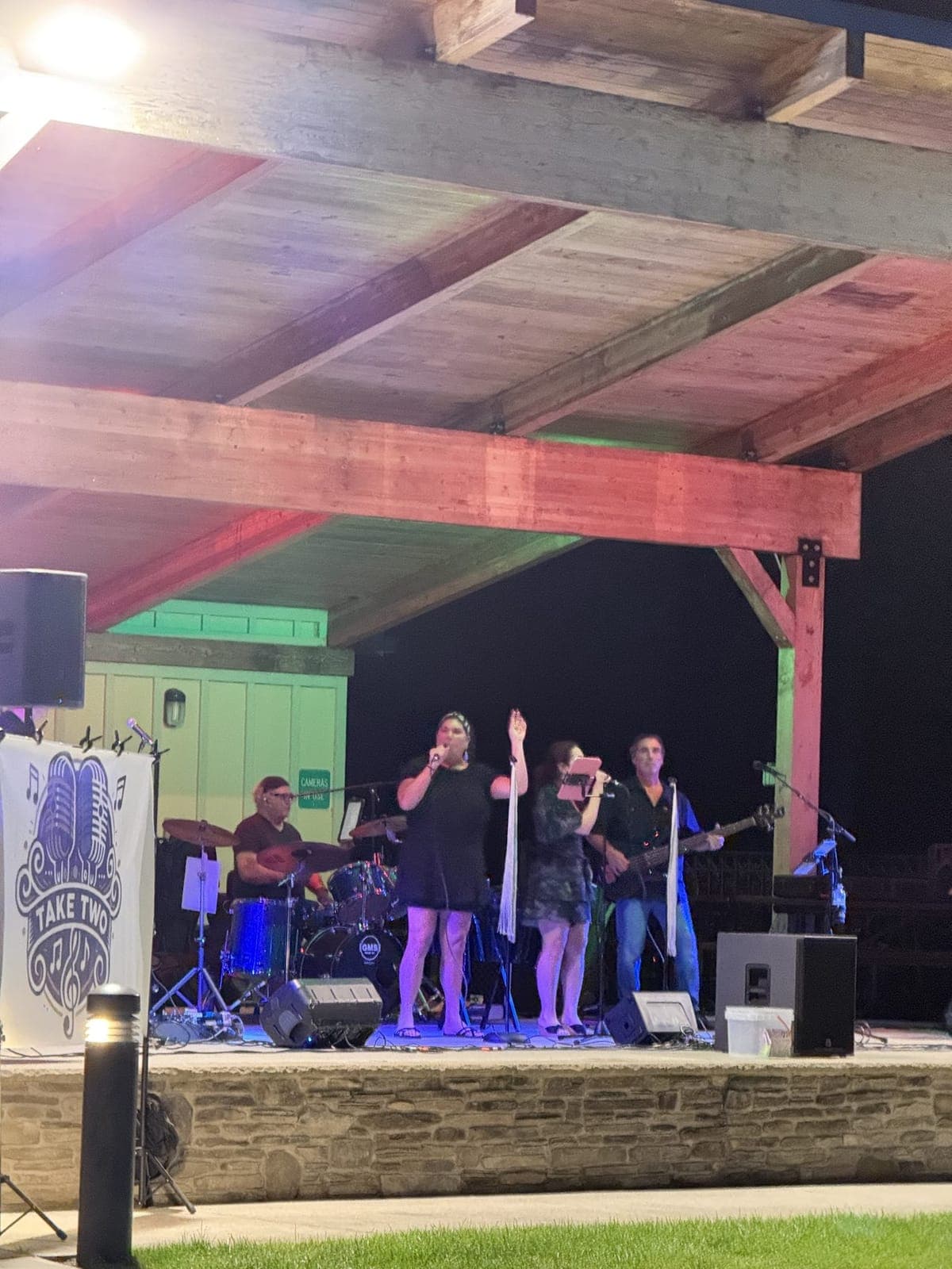 Take Two performs under the lights at Arthur Lewis Park during Green Brook Recreation's final concert of the summer.